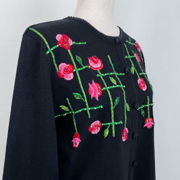 Jack B. Quick Sequin Beaded Embroidered Rose Cardigan - Picture 4 of 8